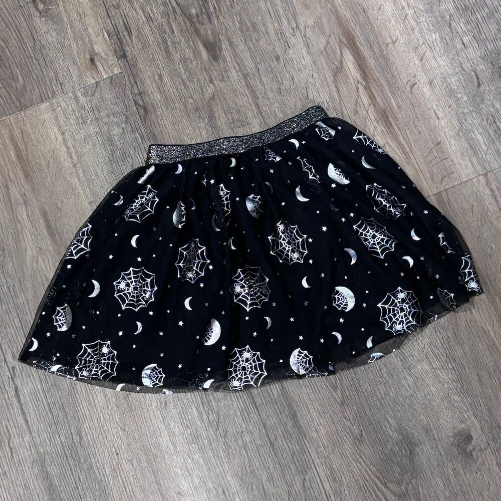 Way to Celebrate Girls Halloween Tutu Skirt XS 4/5 Black Silver Sparkly NWOT - Picture 2 of 5